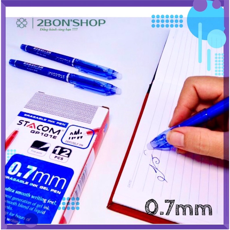 Hộp 12 Cây Bút Bi Gel Xoá Được 0.7mm GP101E STACOM