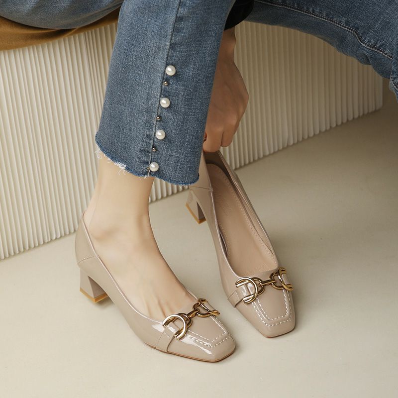 Giày công sở da mềm khoá ngang gót vuông 5 phân lên chân sang chảnh giày công sở giày cao gót đẹp