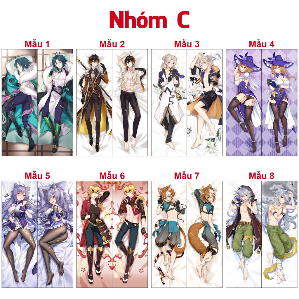 Vỏ Gối ôm Anime Game Genshin Impact siêu to dài 1,5mx50cm hàng có sẵn và đặt theo yêu cầu