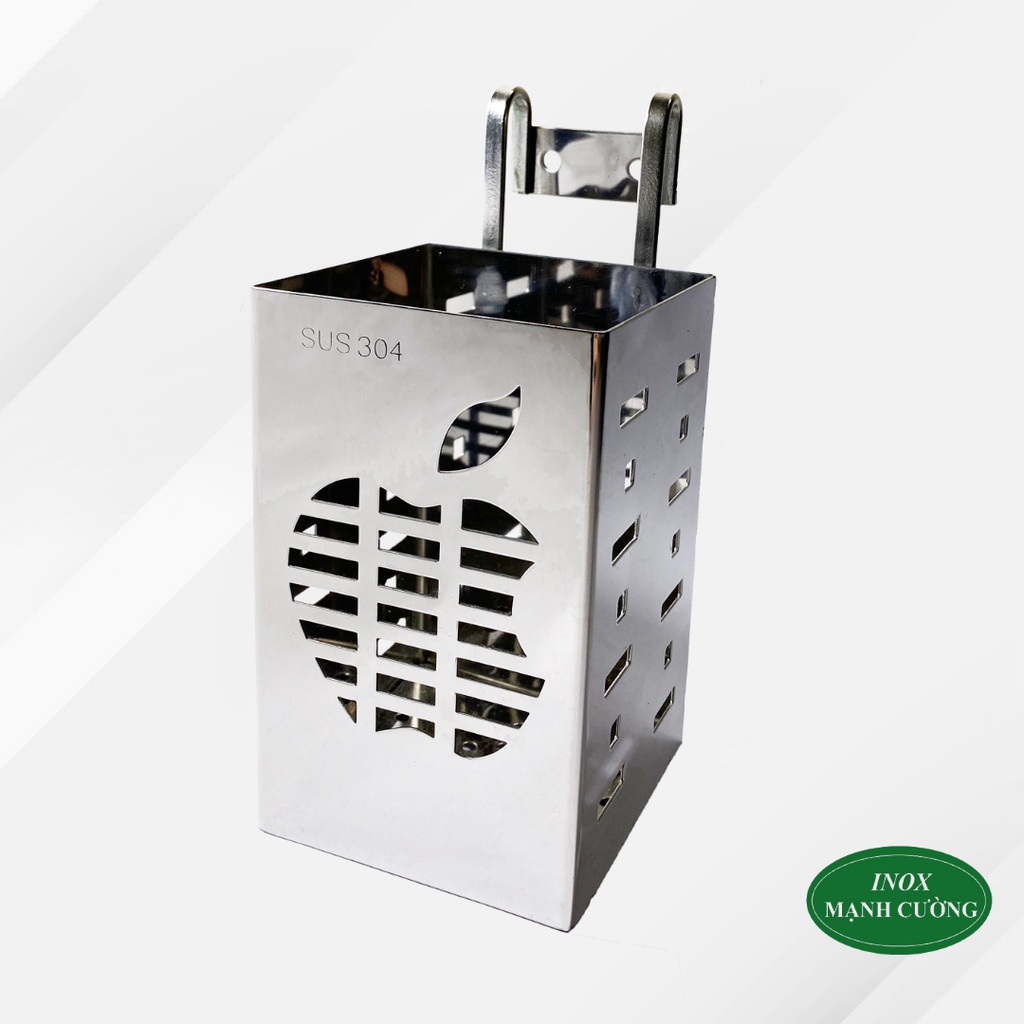 Ống đựng đũa inox - Ống đựng đũa muỗng vuông 1 ngăn hình táo inox cao cấp 304