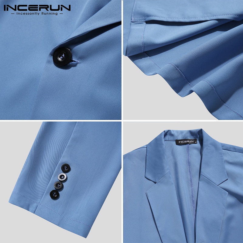 Áo blazer nam INCERUN rộng rãi 1 nút màu trơn tay dài thời trang 3 màu tuỳ chọn
