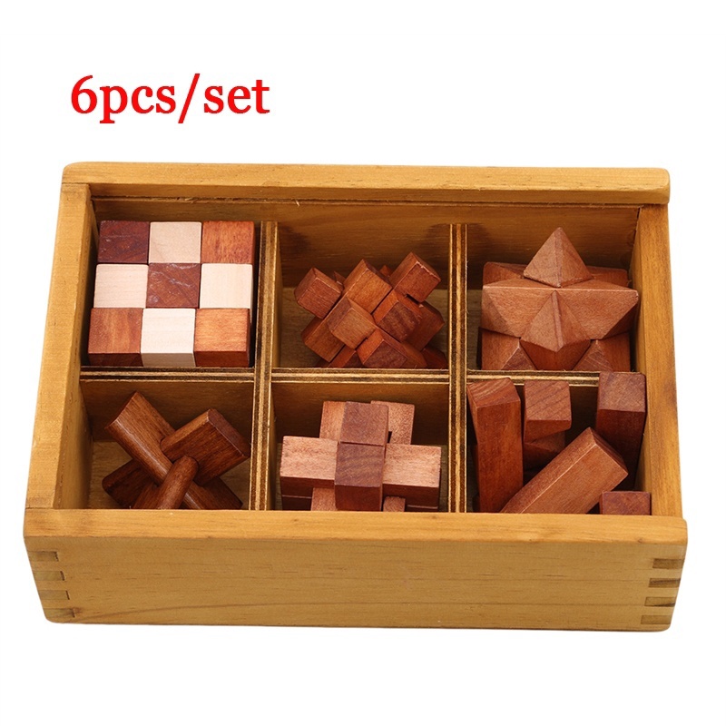 Set 6 Đồ Chơi Mở Khóa Khổng Minh Bằng Gỗ Rèn Luyện Trí Thông Minh Cho Bé