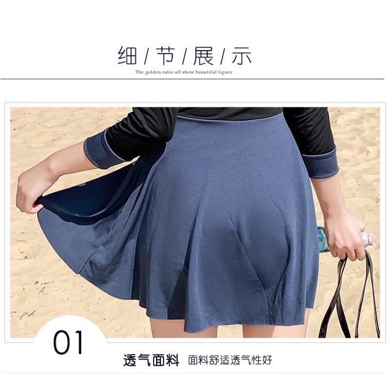 Bộ Bơi Áo Tắm Bikini Nữ Dài Tay Chân Váy Kèm Quần Kín Đáo