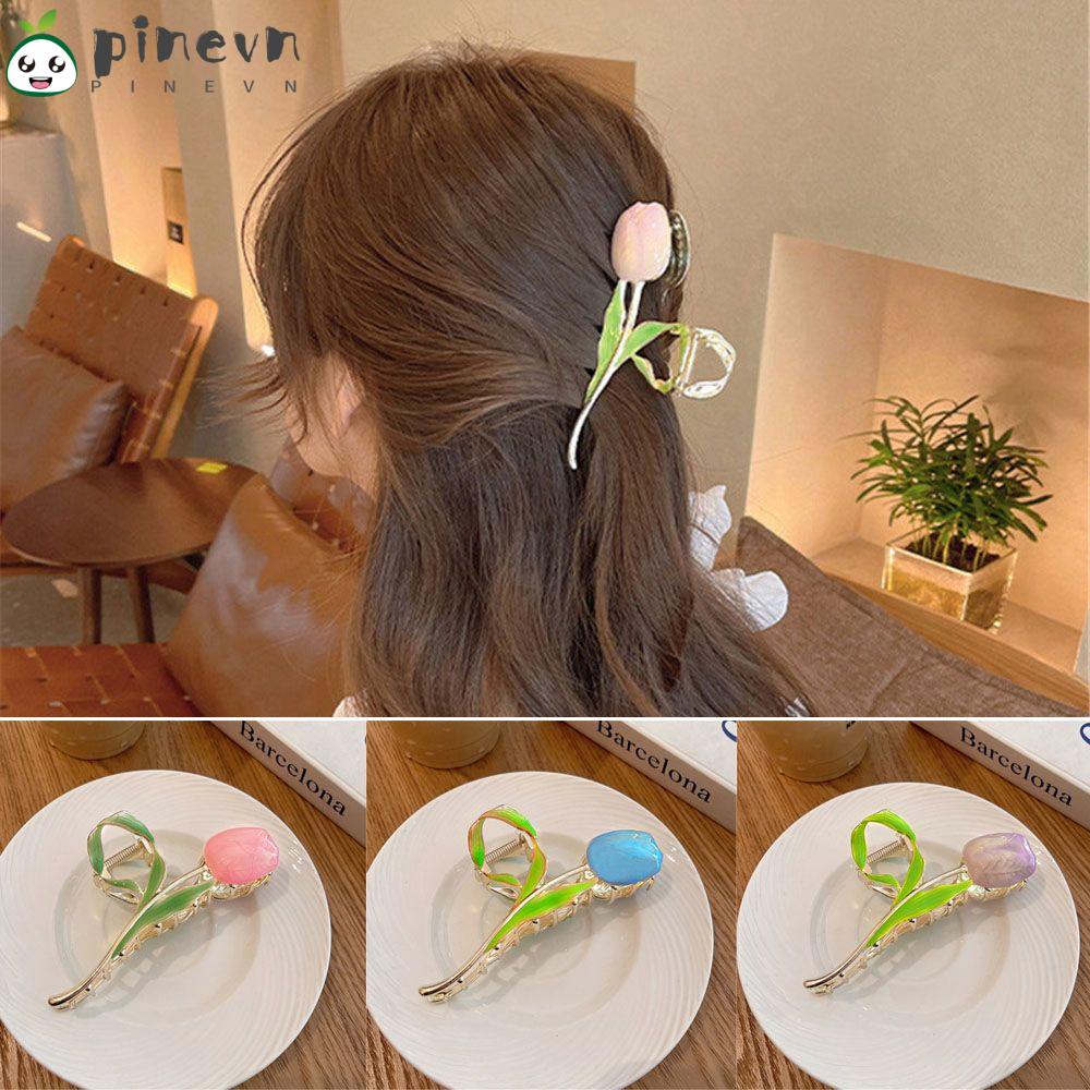 Kẹp Tóc Càng Cua Hình Hoa Tulip Bằng Kim Loại Phong Cách Vintage