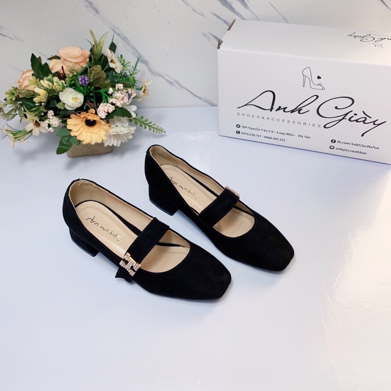 CG16 - Giày mũi vuông da lộn , da bóng quai ngang chữ đá gót vuông 3p hàng VN da mềm phù hợp đi chơi đi làm , du lịch