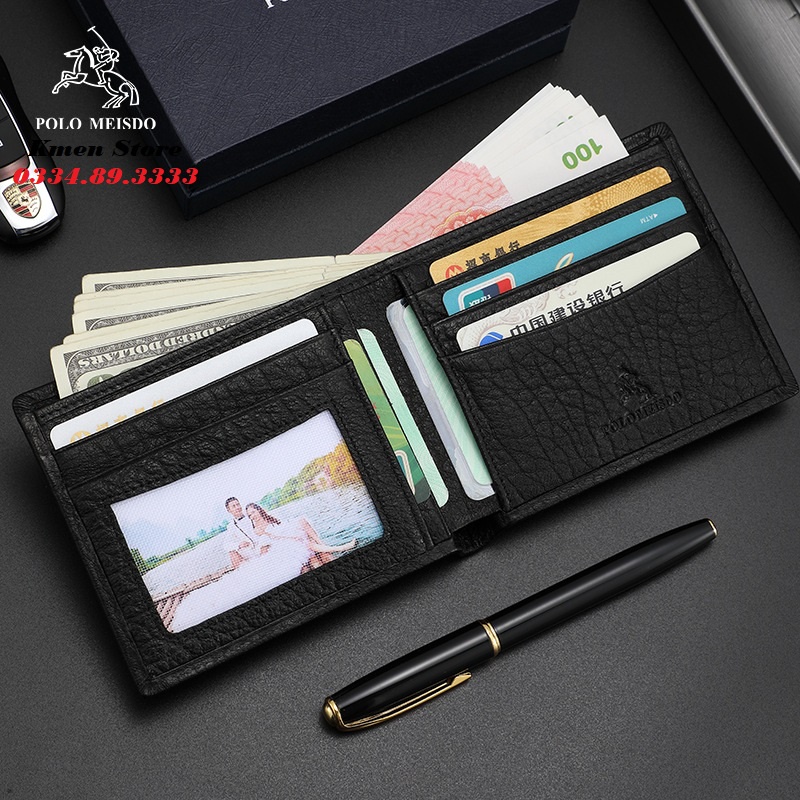 Bóp Ví Nam Da Hoẵng POLO MEISDO Cao Cấp Kiểu Dáng Hàn Quốc Full Hộp Làm Quà Biếu Tặng Sinh Nhật PL36