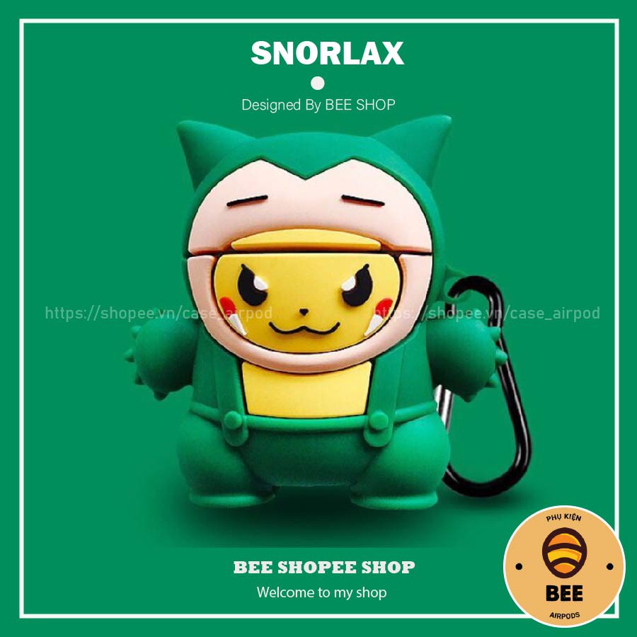 Case Airpod 1 2 Pro Đựng Tai Nghe Airpod PKM Snorlax Xanh Chất Liệu Silicon Dẻo - BEE SHOP