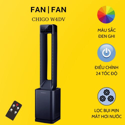Quạt Không Cánh Lọc Không Khí Phun Sương Tạo Ẩm Chigo W4dv –24 Tốc Độ Gió – Hẹn Giờ 24 / Lần – Tạo Ion Âm
