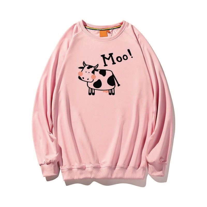 Áo sweater unisex form rộng nỉ bông in hình chú bò sữa moo! hot trend tay dài thu đông | BigBuy360 - bigbuy360.vn