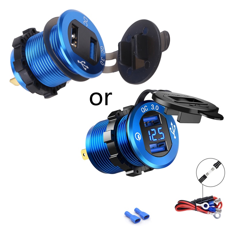 Cục Sạc Nhanh Cổng USB Kép Cho QC 3 0 Với Vôn Kế LED 12V