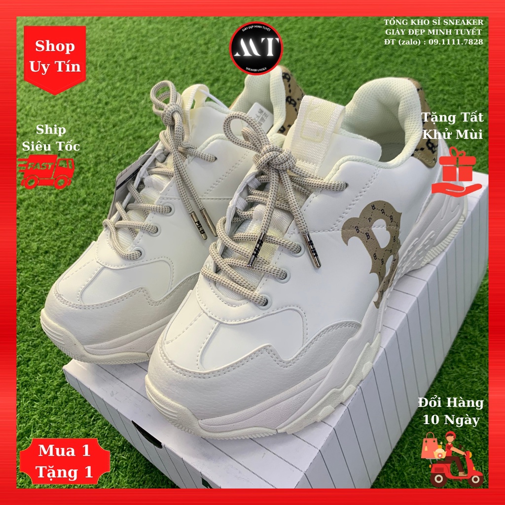 Giày M-L-B Mono Trắng vàng sneaker nữ đẹp cao cấp, giày thể thao tăng chiều cao 6cm hot trend, Shop uy tín giá rẻ Hà Nội