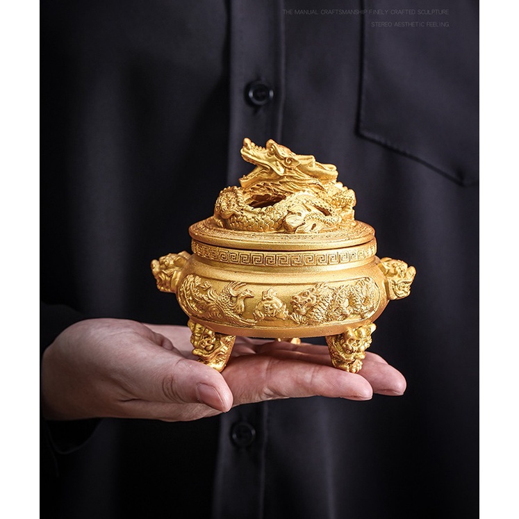 Lư Hương đốt trầm, Xông Trầm Hương Họa Tiết Rồng bằng chất liệu nhựa Composite chịu nhiệt