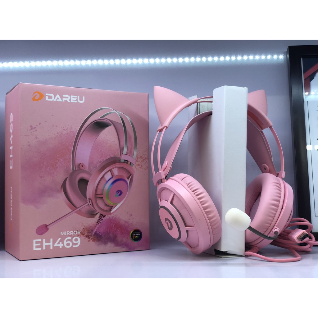 Tai Nghe Mèo Hồng DAREU EH469 Jack cắm Usb Âm thanh 7.1 LED RGB Màu Pink Chính Hãng -NTT Store