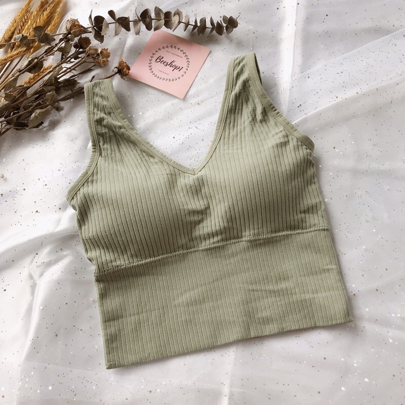Áo ngực cotton tăm len mỏng mùa Thu Amil mặc trong áo, áo hai dây len mỏng 2020 AB123