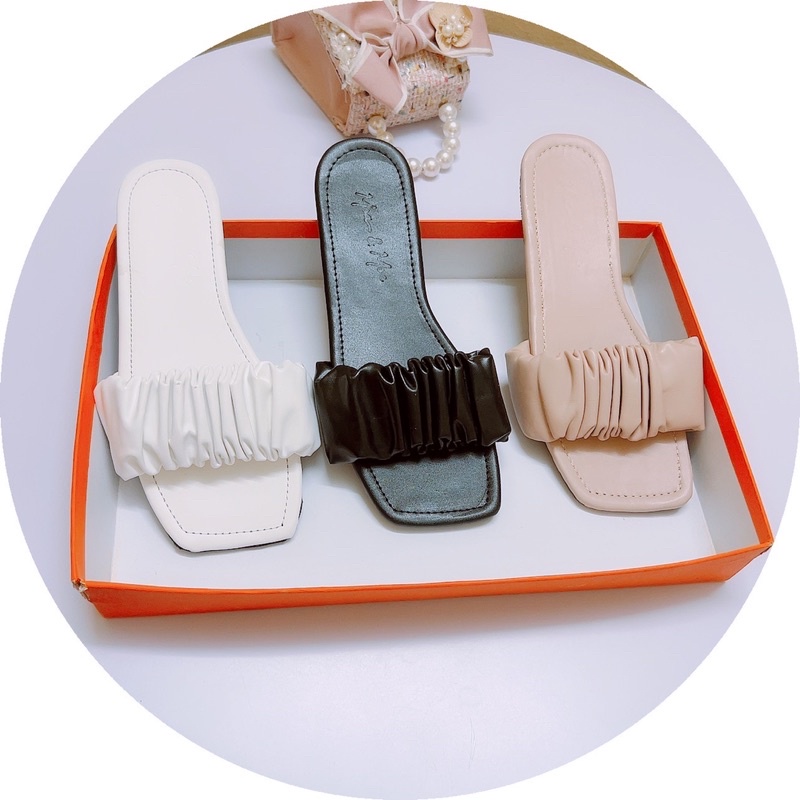 Dép lê quai nhún đế Bệt mẫu mới da lì cực đẹp