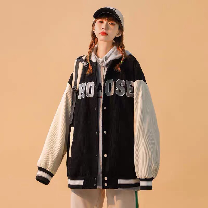 Áo khoác bomber nhung CHOOSE 2 lớp (lót gió)  unisex form rộng phong cách ulzzang nam nữ mặc được kiểu màu đen be | BigBuy360 - bigbuy360.vn