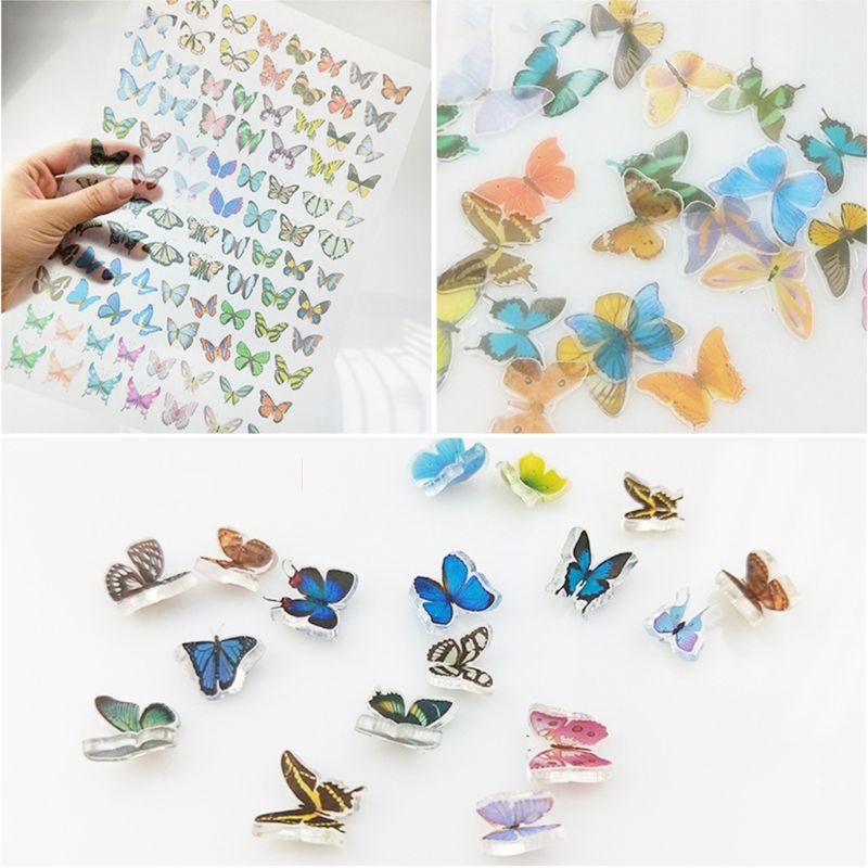 ✿AUTU 90Pcs/Sheet 3D Colorful Butterfly Heat Shrink Handmade Resin Nail Art Decoration