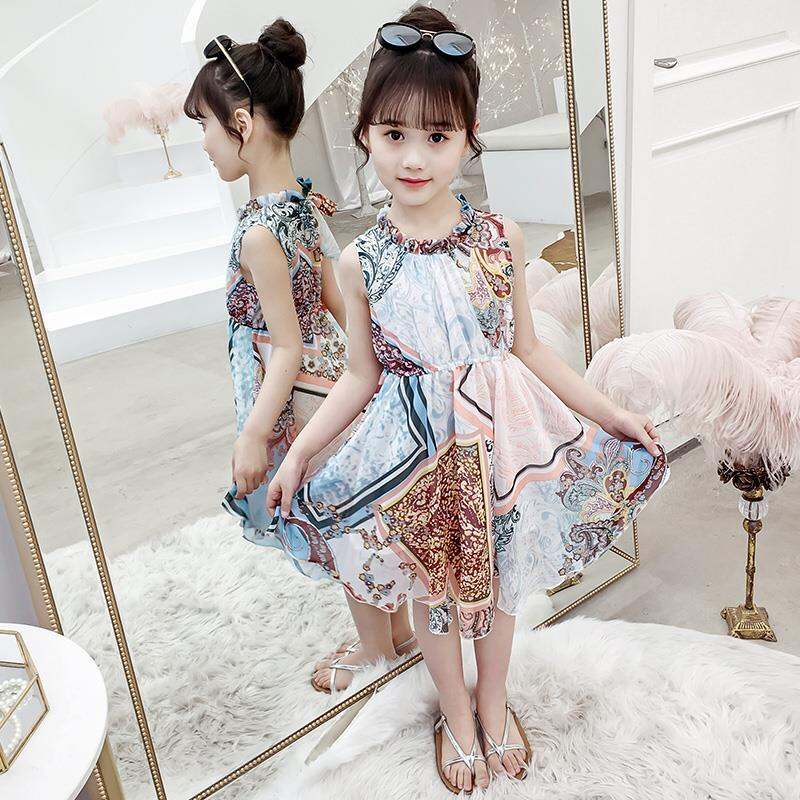 Đầm Midi voan hoa cho bé gái 3-14 tuổi