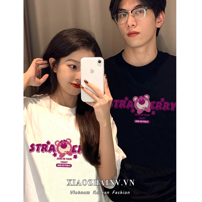 Áo thun tay ngắn dáng rộng in họa tiết gấu 2 màu size S-XL Xiaozhainv