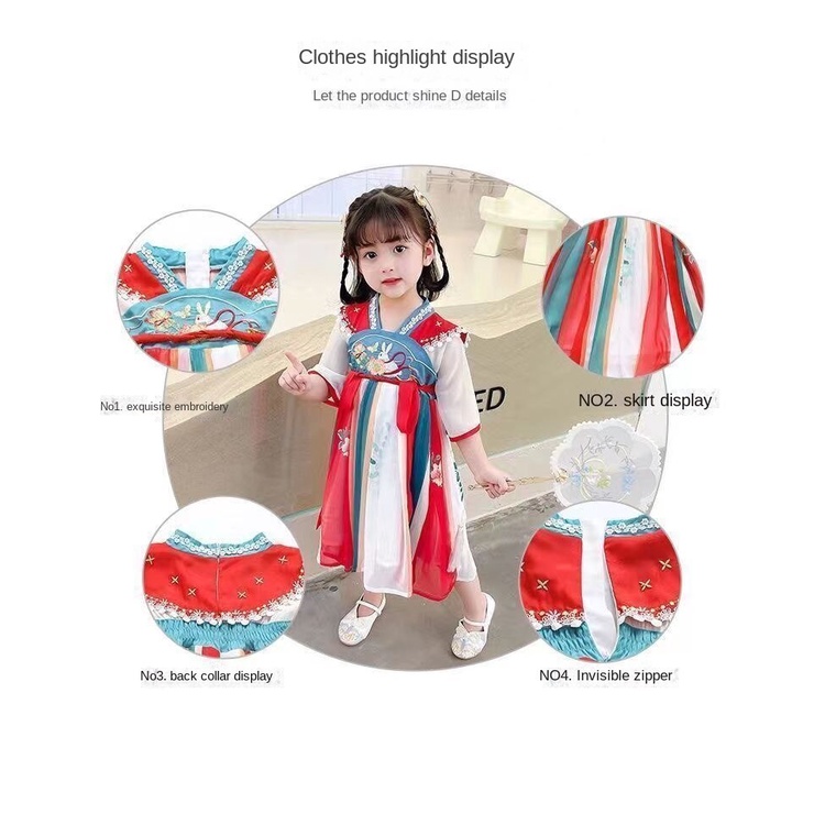 ❤️Quần Áo Trẻ Em Pippikids❤️ Đầm Công Chúa Hán Phục Chất Liệu Chiffon Phong Cách Trung Hoa Cổ Điển Cho Bé Gái