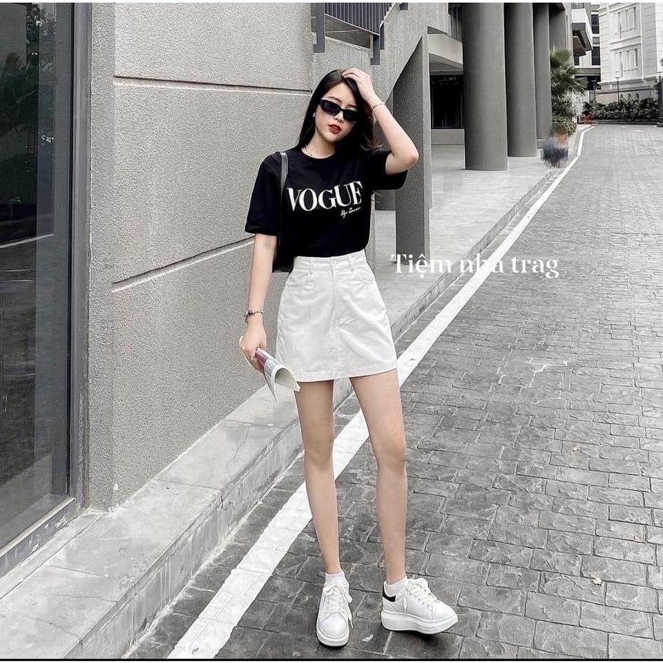 Áo Thun Nữ Tay Lỡ In Chữ Vogue đơn giản màu đen - KÈM ẢNH CLIP THỰC TẾ