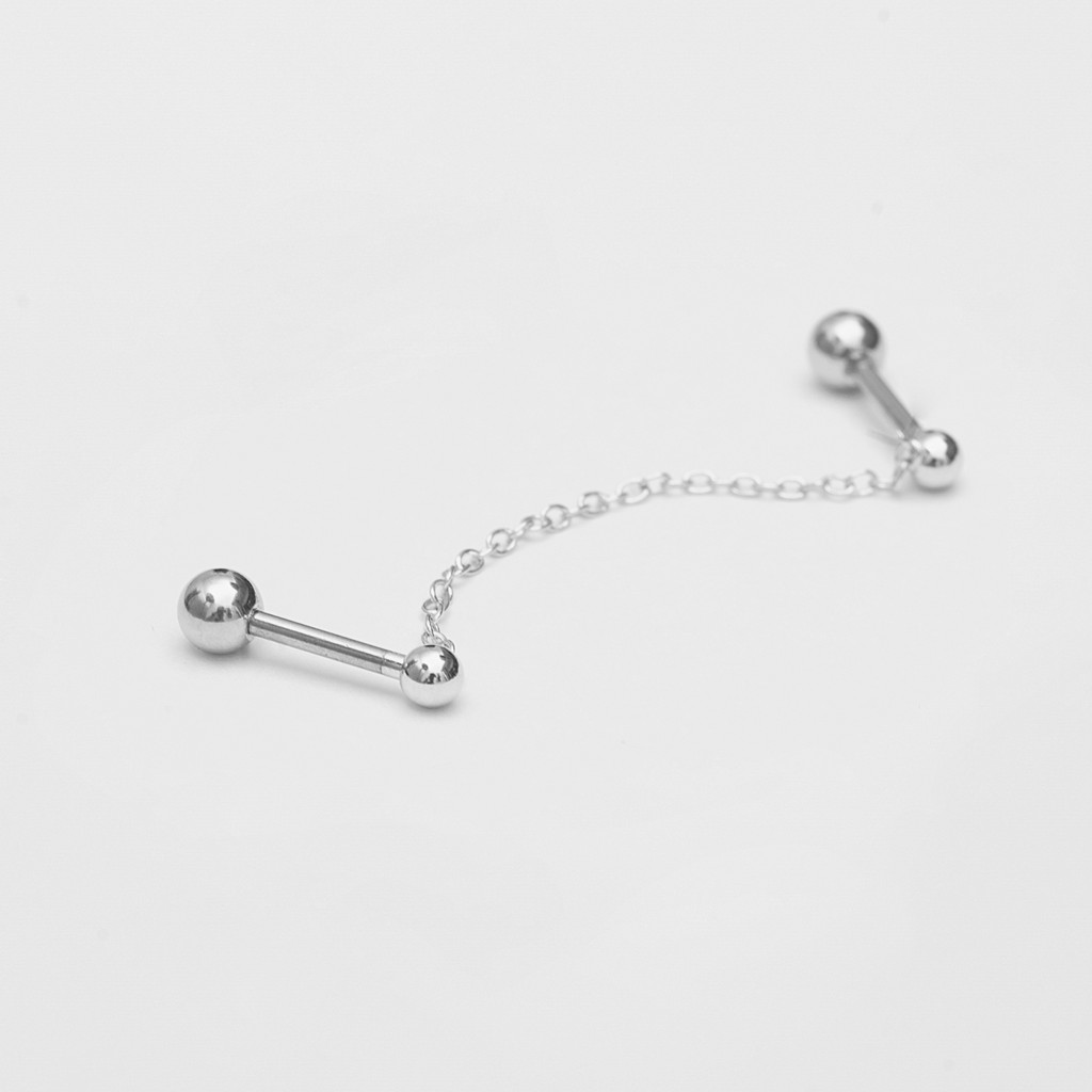 Khuyên tai xích Simple Double Stud w Chain CockStock
