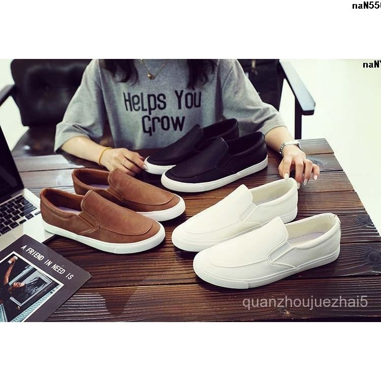 Giày Lười Bằng Da Màu Trắng Chống Nước Chống Trượt Phong Cách Hàn Quốc Cho Nam
