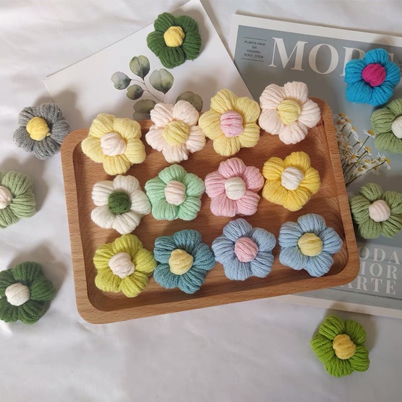 Hoa len mini handmade , hoa len mini cài áo, móc chìa khoá