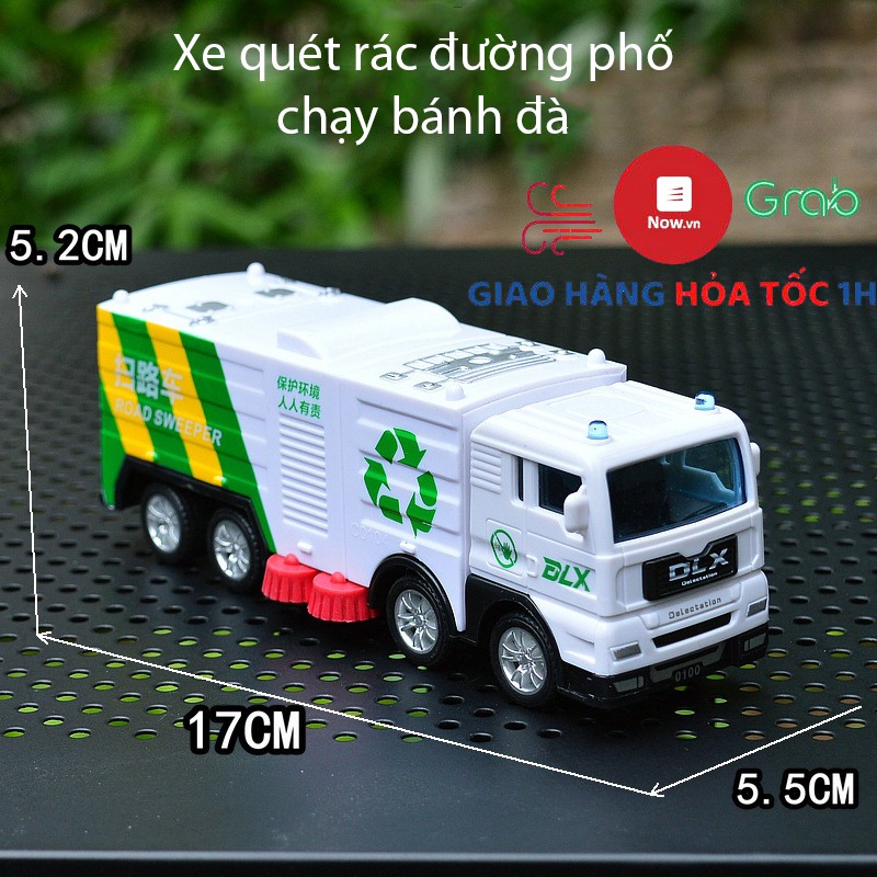 Đồ chơi mô hình xe quét rác và tưới nước đường phố, chạy đà tiến lùi linh hoạt, chi tiết sắc sảo, bền đẹp