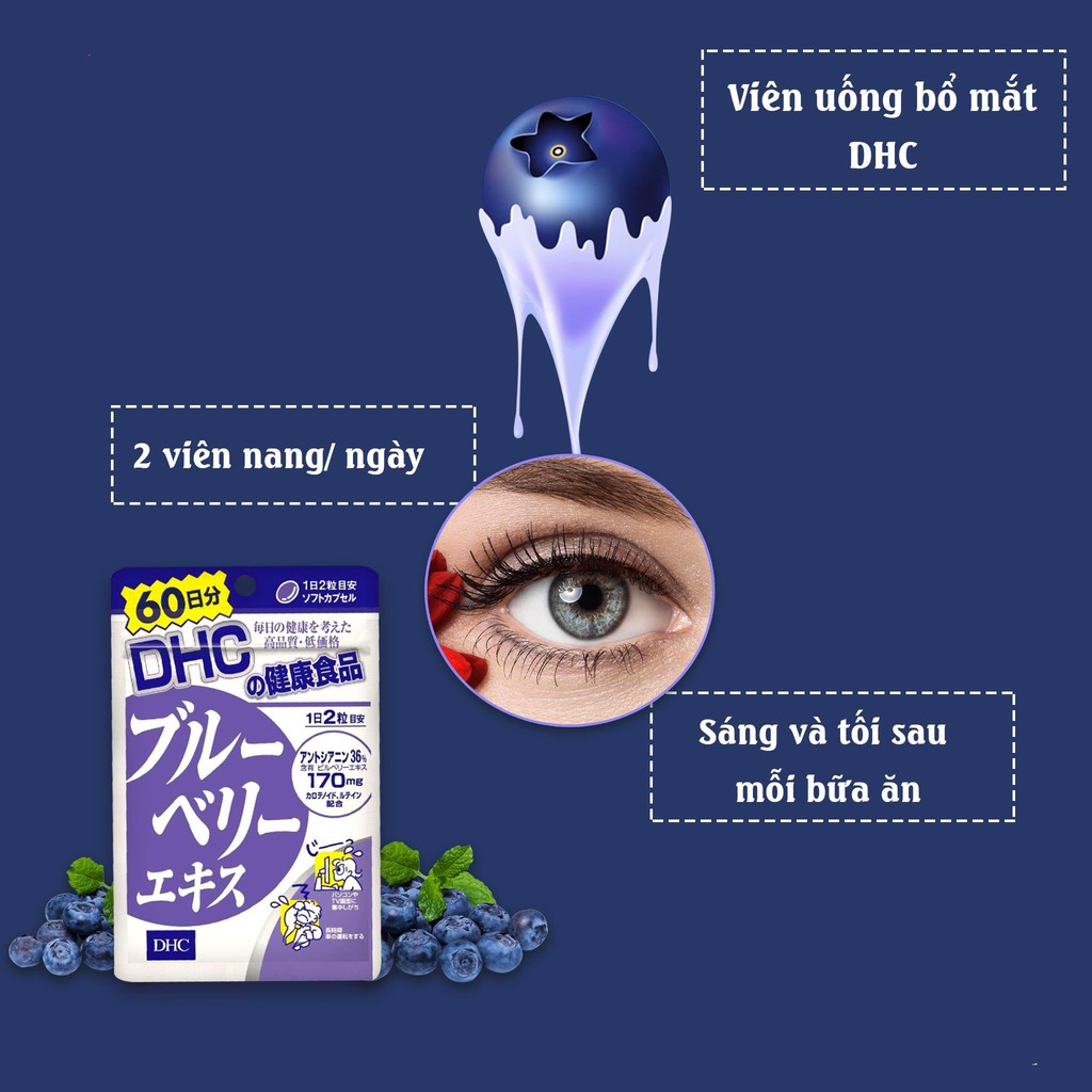 Viên Uống Bổ Mắt DHC Blueberry Extract Chiết Xuất Từ Việt Quất, Bảo Vệ Sức Khoẻ Đôi Mắt