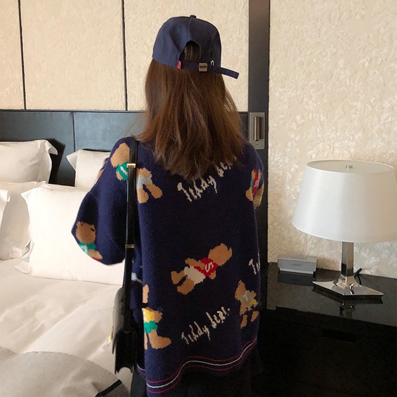 Áo Khoác Cardigan Dệt Kim Cổ Chữ V Dáng Rộng Phong Cách Hàn Quốc Dành Cho Nữ