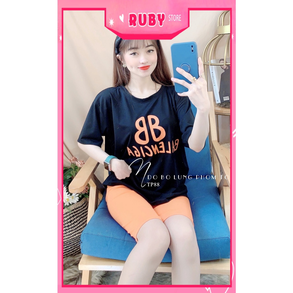 Đồ bộ phom to cho nữ mặc nhà chất thun mềm mát in hình họa tiết dễ thương Bộ thun lửng phom to TP88