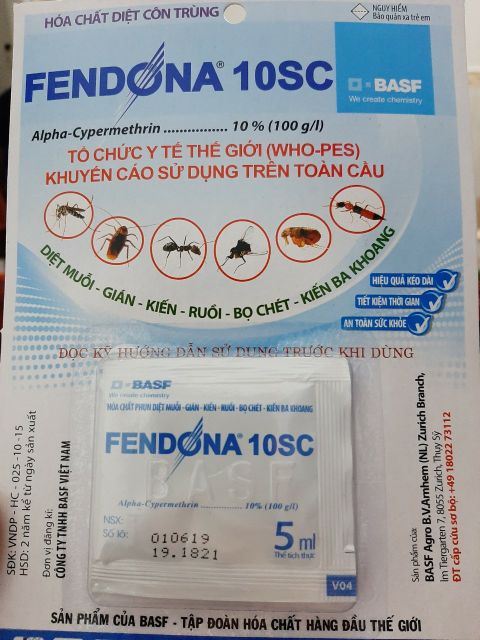 Thuốc diệt kiến ba khoang, gián,ruồi,mạc,nhện..côn trùng Fendona 10sc(Combo 10 gói và 1bình xịt thuốc)