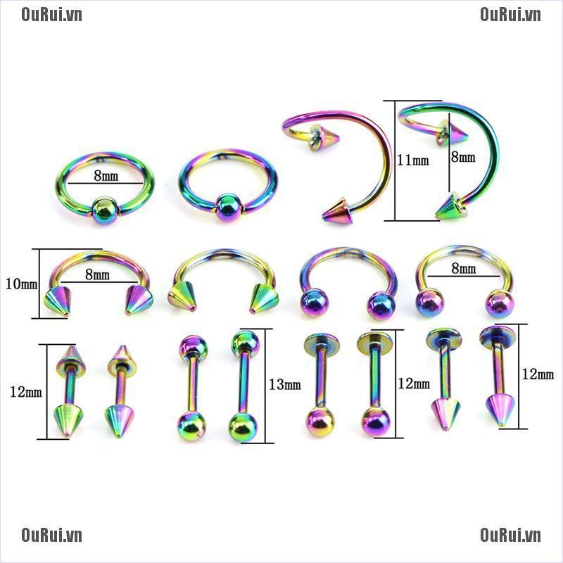 Bộ 16 khuyên xỏ cơ thể thép không gỉ kiểu dáng cá tính