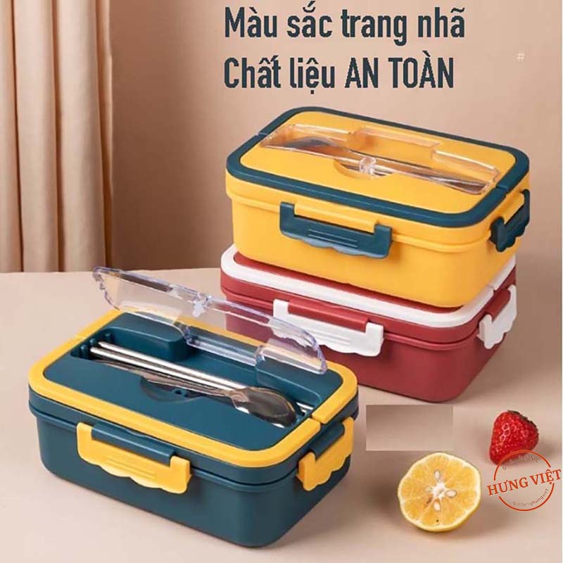 Hộp đựng cơm/thức ăn lúa mạch kèm đũa/muỗng, thìa, có khay để điện thoại [HỘP CƠM KÊ ĐT]