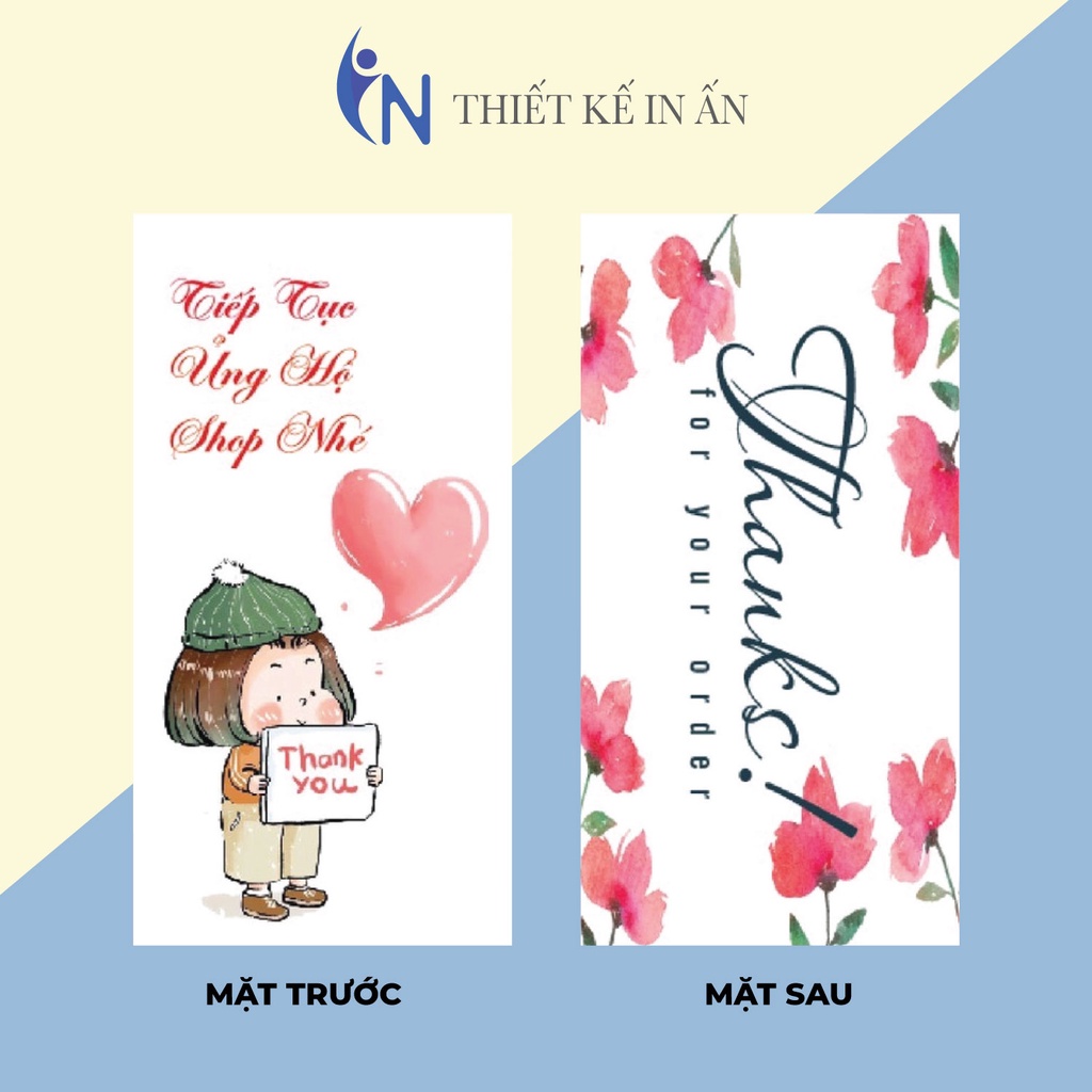 hộp 100 Thiệp cám ơn, Thankyoucard,, Giấy bìa cứng sang trọng size 3x5.5cm