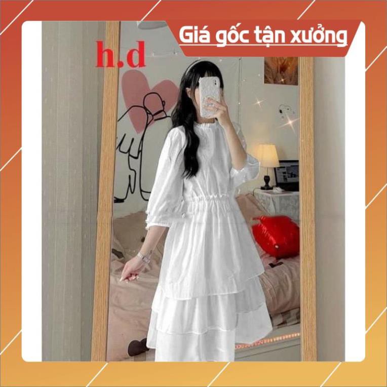 (RẺ VÔ ĐỊCH)VÁY BABYDOLL XẾP TẦNG ❤ Đầm trắng dài công chúa(ảnh thật + Video shop tự quay)❤Đầm nữ dự tiệc ba tầng giá rẻ