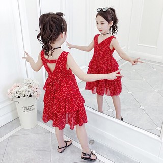 Váy lụa chấm bi cho bé ui ui
