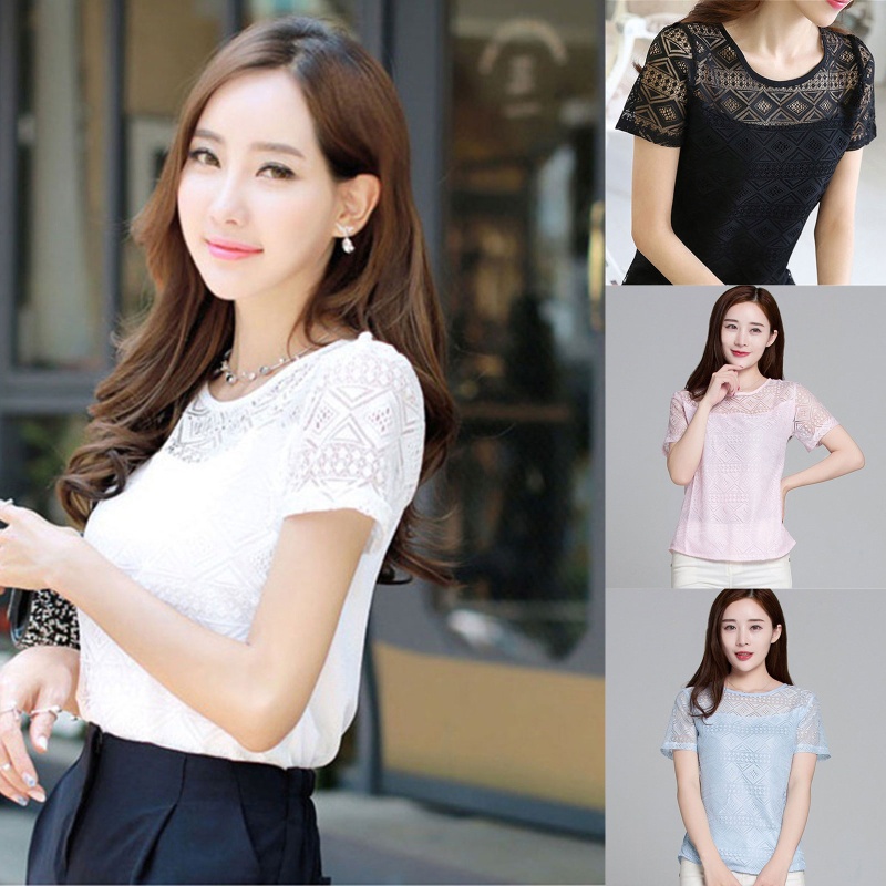 Brroa Áo Voan Tay Ngắn Cổ Tròn Màu Trơn Họa Tiết Hình Học Thời Trang Dành Cho Nữ