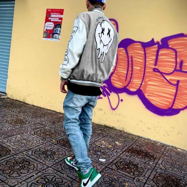 Áo khoác bomber kaki nhung gân unisex in hoạ tiết phối màu kiểu áo bóng chày phong cách hàn - lovess_shop