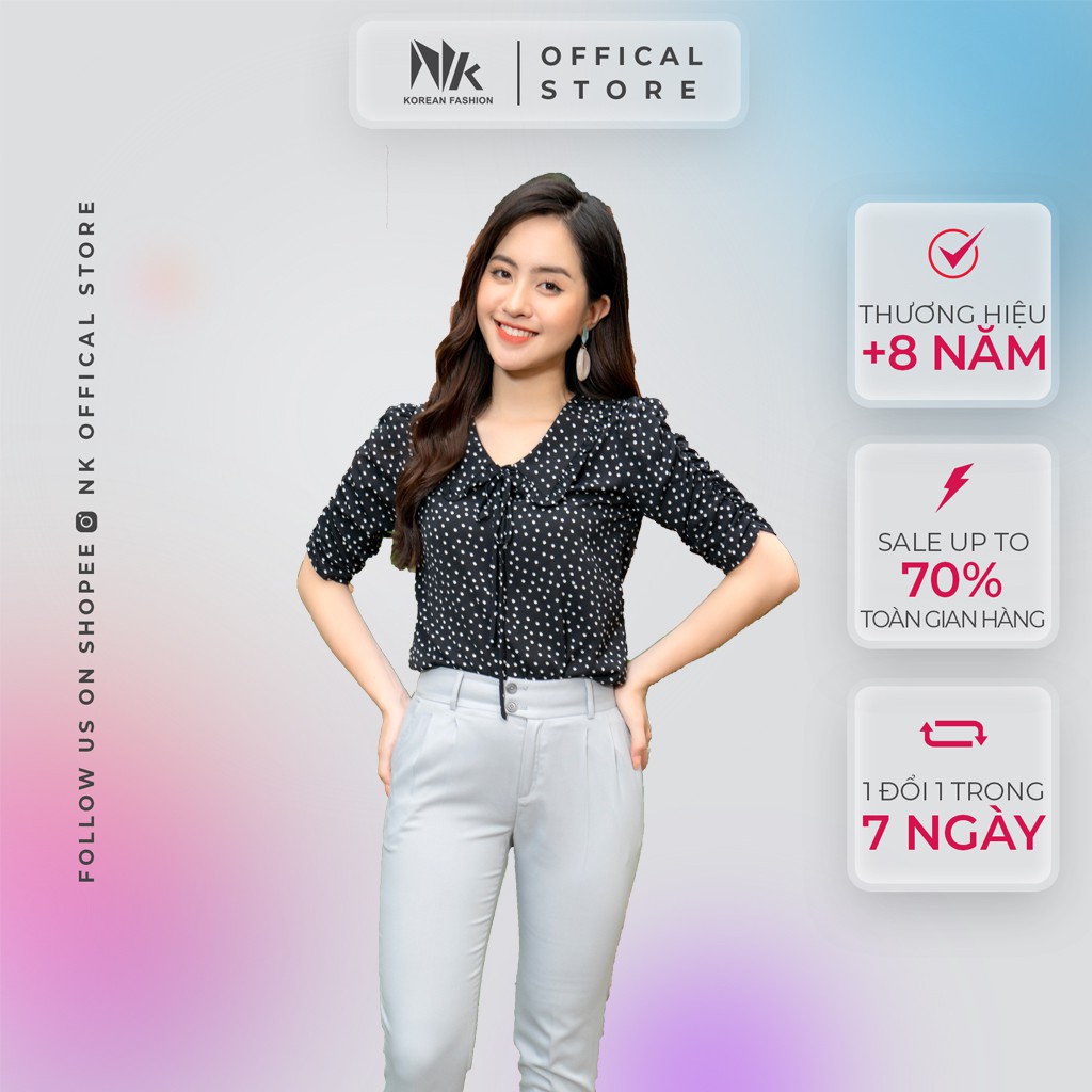 Áo Sơ Mi Nữ Công Sở NK FASHION Cổ Sen, Họa Tiết Chấm Bi, Voan Hàn Cao Cấp, Thoáng Mát NKSM2103043
