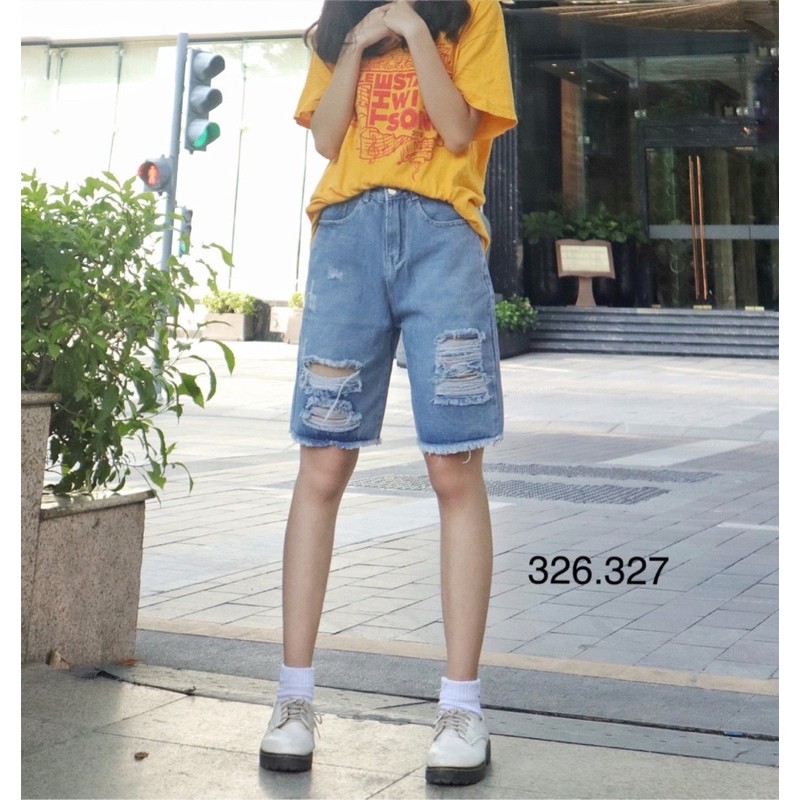 Quần jean ngố wash rách cá tính mã 107.NHA, kèm hình thật