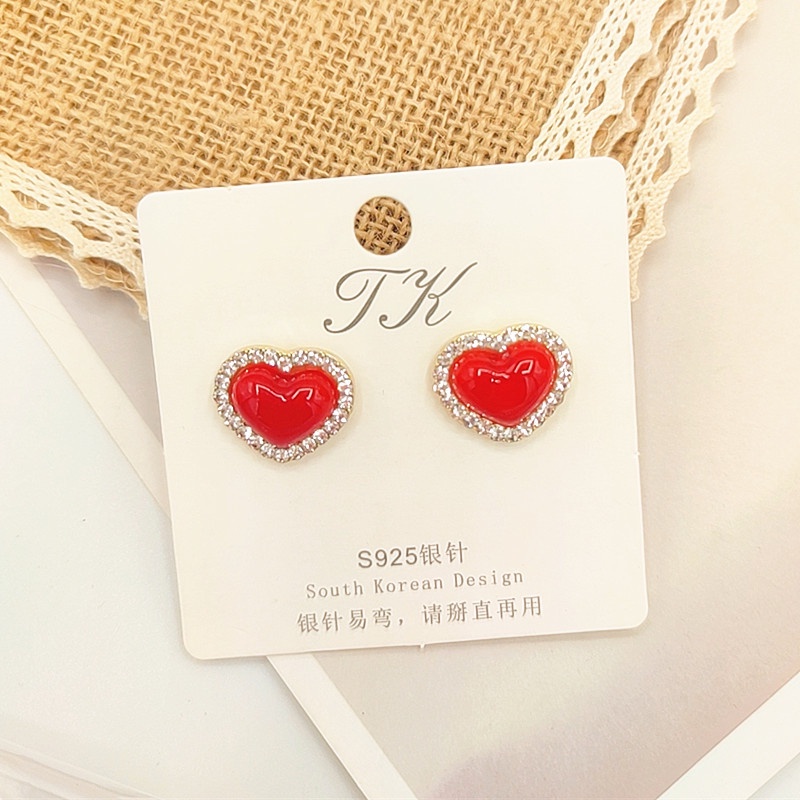 Bông Tai Hình Trái Tim Đính Đá Và Ngọc Trai Màu Sắc Thời Trang Cho Nữ