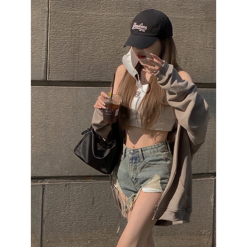 Quần ngắn denim rách lưng cao thời trang Hàn Quốc quyến rũ