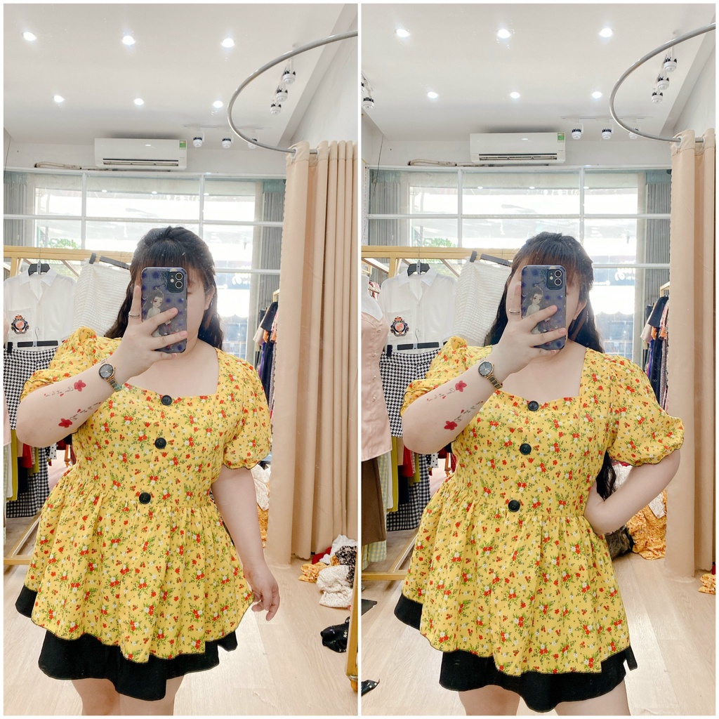Áo kiểu Bigsize babydoll cột nơ lưng 55-90kg. Hình thật Bụ Bẫm shop