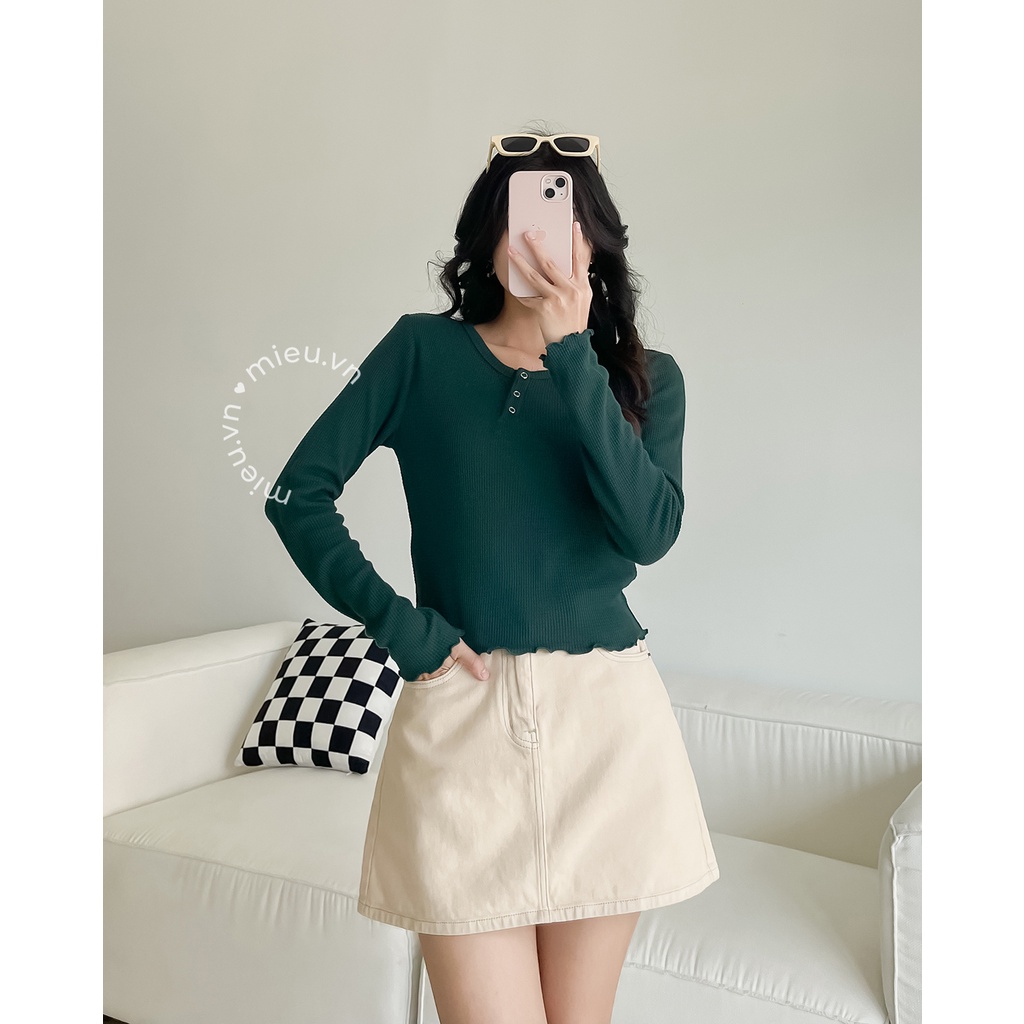 Áo thun nữ vải gân tay dài dáng lửng trendy MIEU - JM27