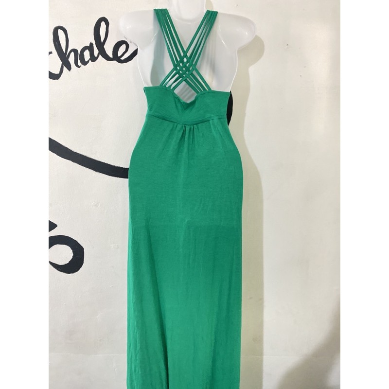 THANH LÝ TỦ ĐỒ: ĐẦM THUN RŨ XANH LÁ CHÉO SAU 8dây SIZE L/M