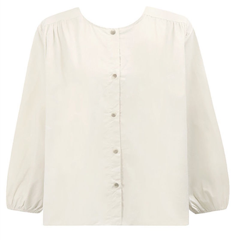 Áo sơ mi nữ tay dài cổ tròn dáng rộng phong cách retro Hồng Kông thời trang 2021