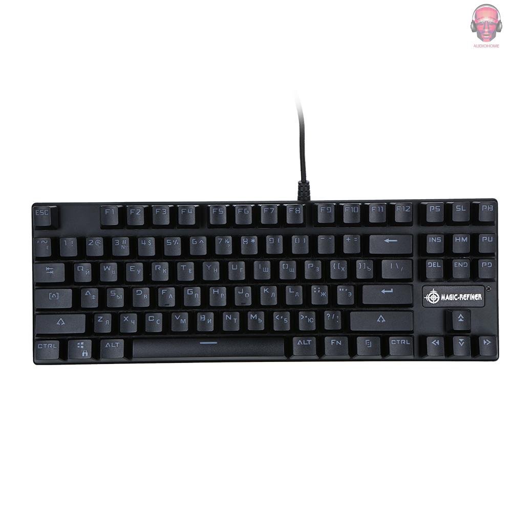 AUDI  MAGIC-REFINER Mechanical Keyboard 87-key Gaming Keyboard Blue Switch N-Key Rollover Keyboard with Russian and English Languages for Office and Game Use