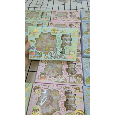 Hộp 6 sticker và 6 washi tape các màu trang trí takenote